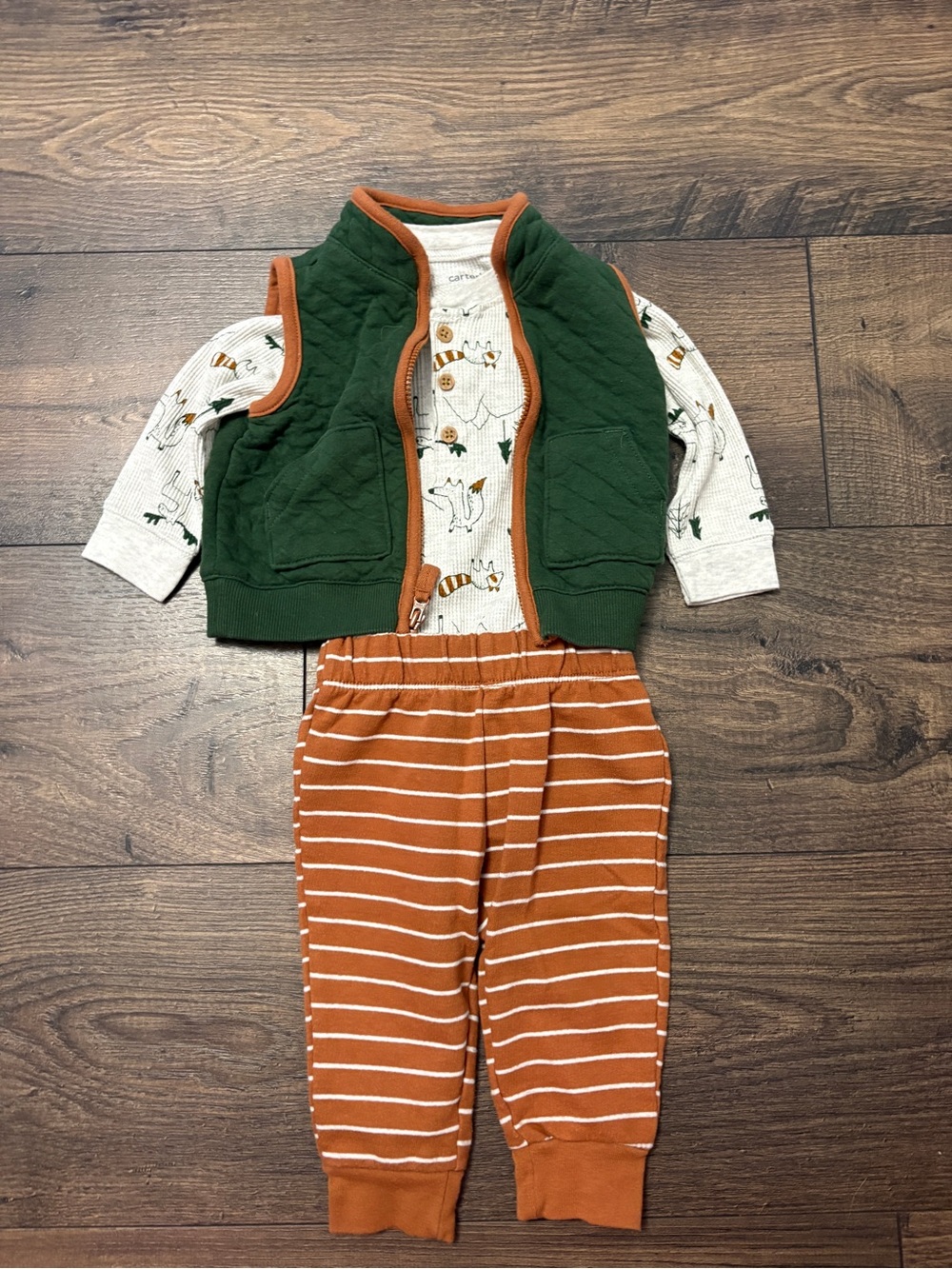 🌴 Carter’s Baby Boy 3 Piece Woodland Outfit Vest Bodysuit Pants 6M